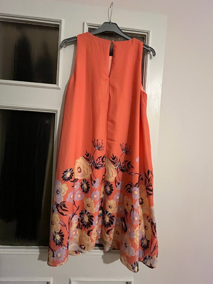 Turuncu Çiçek Desenli Bohem Şifon Elbise - Görsel 2