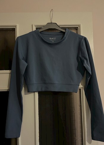 Mavi Uzun Kollu Crop Spor Üst - Görsel 2