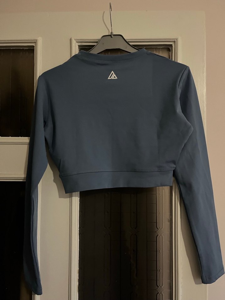 Mavi Uzun Kollu Crop Spor Üst - Görsel 3