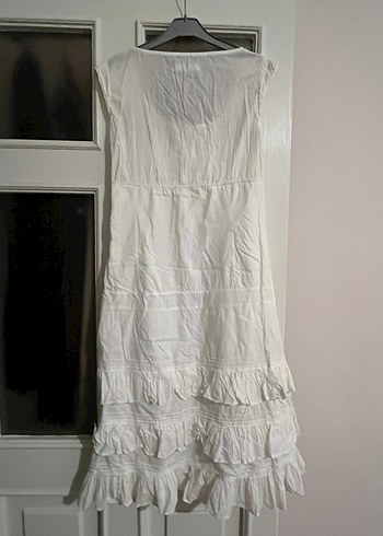 Beyaz Pamuklu Midi Bohem Elbise - Görsel 3