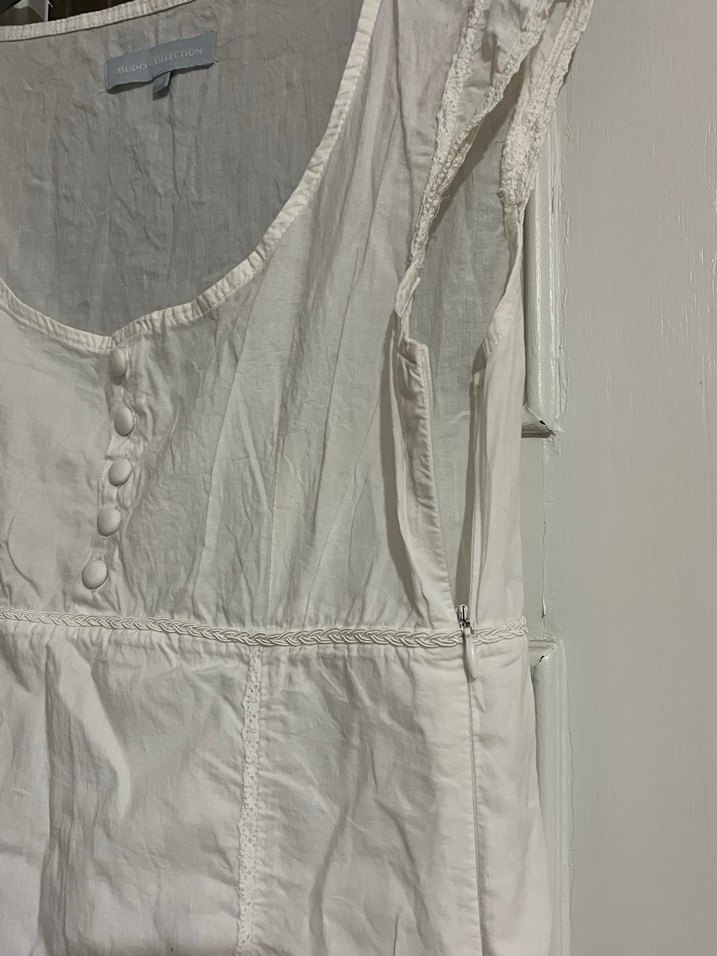 Beyaz Pamuklu Midi Bohem Elbise - Görsel 2