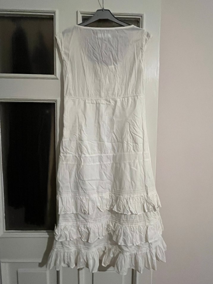 Beyaz Pamuklu Midi Bohem Elbise - Görsel 3