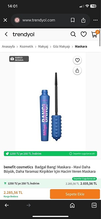  Beden Renk Benefit suya dayanıklı