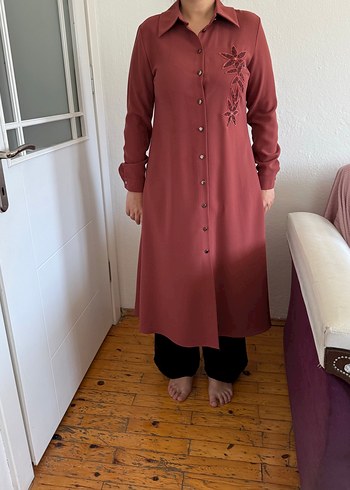 40 Beden Düğmeli Bordo Kadın Uzun Tunik