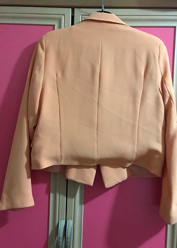 Bej Düğmeli Kısa Kadın Blazer Ceket - Görsel 2