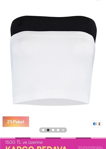 Trendyol & Milla Siyah ve Beyaz Straplez Crop Top 2'li Paket