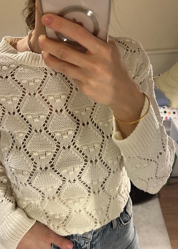 Beyaz Örgü Kadın Kazak - Görsel 2