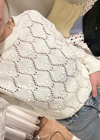 Beyaz Örgü Kadın Kazak - Görsel 3