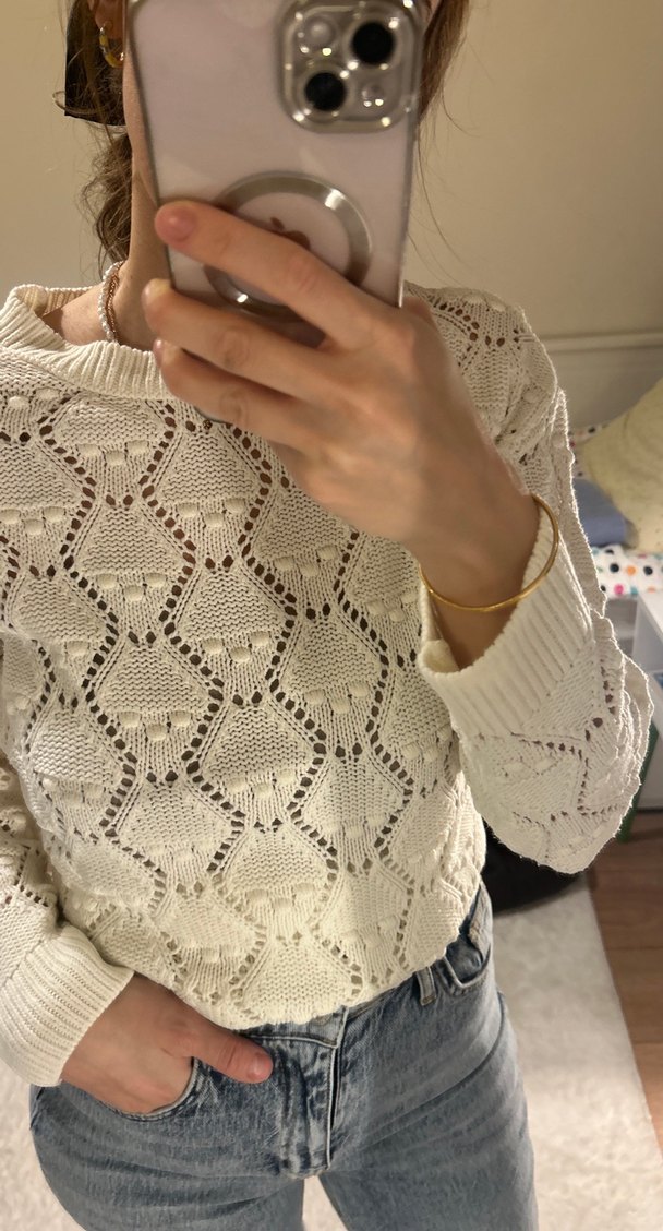 Beyaz Örgü Kadın Kazak - Görsel 2