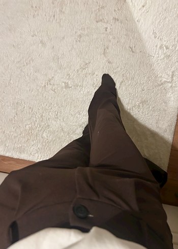 Kadın kahve  Pamuklu Kumaş Pantolon - Görsel 3