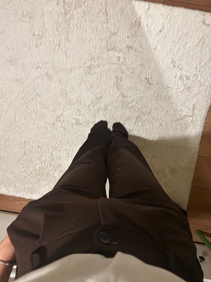 Kadın kahve  Pamuklu Kumaş Pantolon - Görsel 2