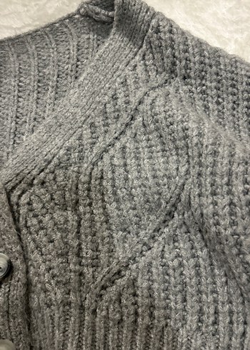 Gri V Yaka Örgü Kadın Hırka - Görsel 7