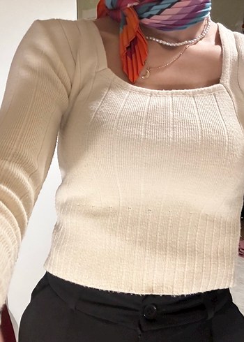 Bej Kadın Triko Uzun Kollu Kazak - Görsel 4