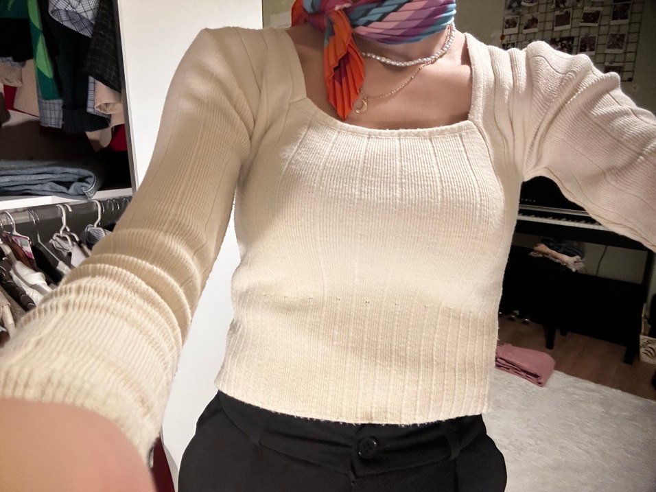 Bej Kadın Triko Uzun Kollu Kazak - Görsel 4