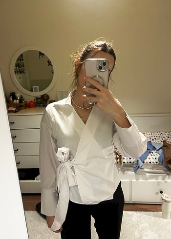 Kadın Beyaz Pamuklu Ofis Bluzu - Görsel 6