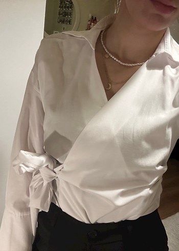 Kadın Beyaz Pamuklu Ofis Bluzu - Görsel 5