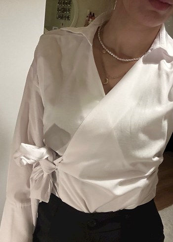 Kadın Beyaz Pamuklu Ofis Bluzu - Görsel 3