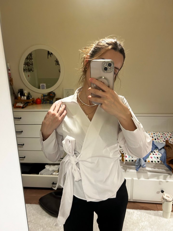 Kadın Beyaz Pamuklu Ofis Bluzu - Görsel 4