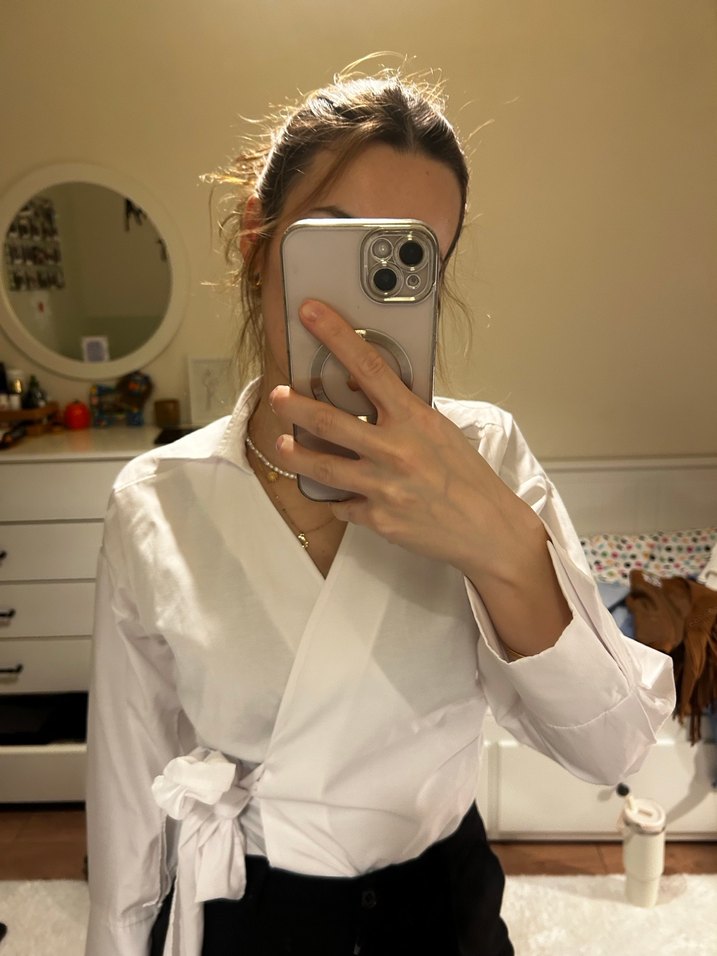 Kadın Beyaz Pamuklu Ofis Bluzu - Görsel 2