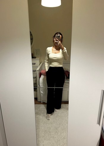 Siyah Kadın Kumaş Pantolon, Normal Boy, Regular Fit - Görsel 3