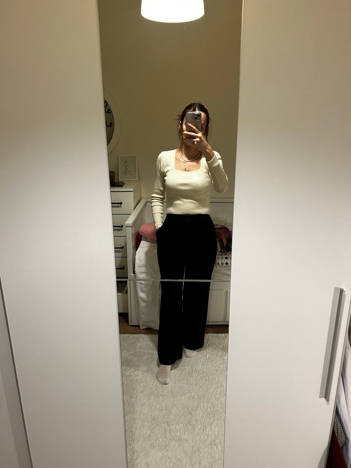 Siyah Kadın Kumaş Pantolon, Normal Boy, Regular Fit - Görsel 3