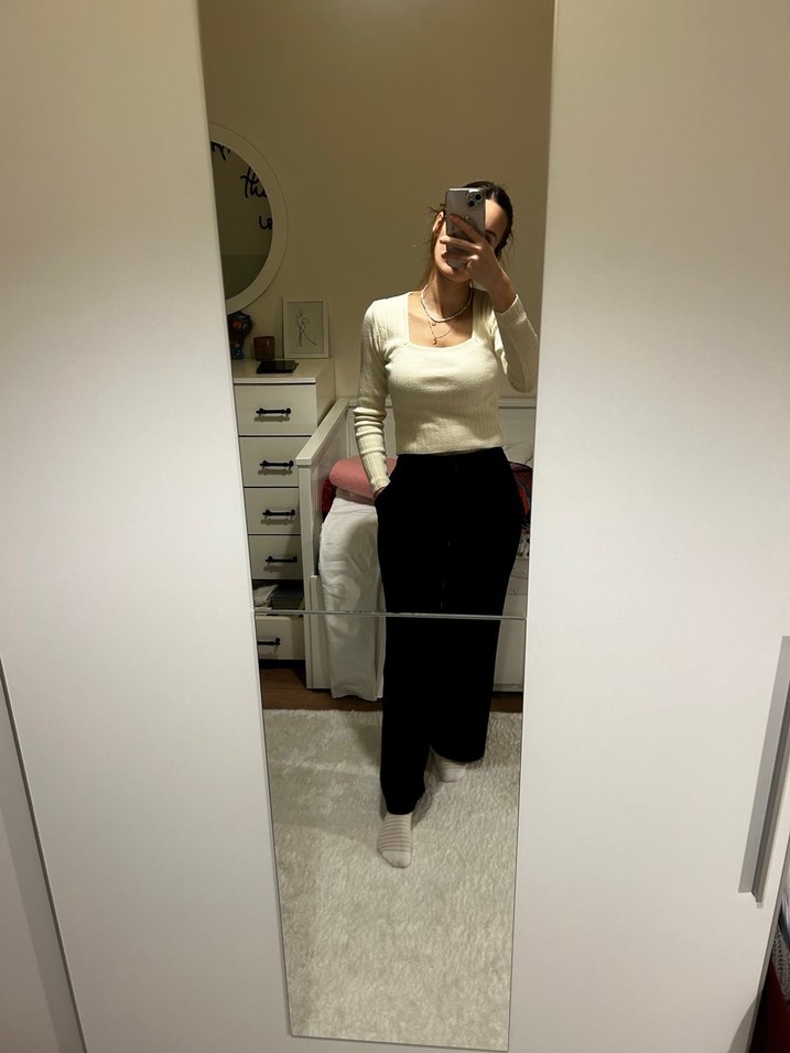 Siyah Kadın Kumaş Pantolon, Normal Boy, Regular Fit - Görsel 4