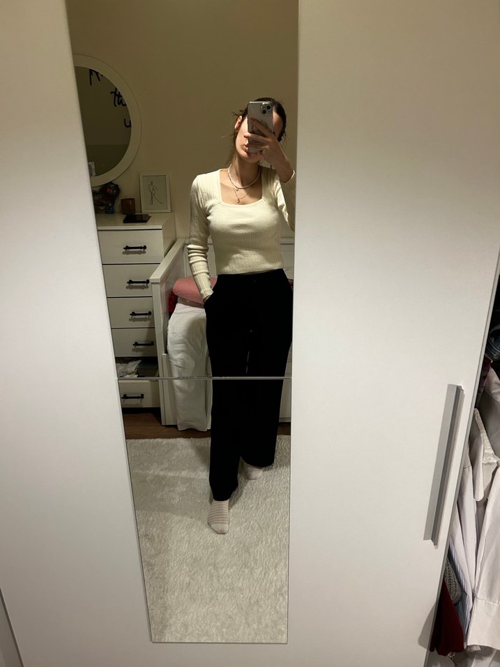 Siyah Kadın Kumaş Pantolon, Normal Boy, Regular Fit - Görsel 5