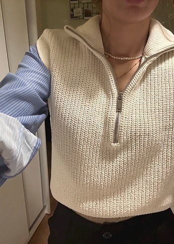 Gri Yüksek Yakalı Kadın Triko - Görsel 3