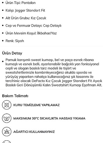 8 Yaş Beden siyah Renk DeFacto Kız Çocuk Eşofman Altı