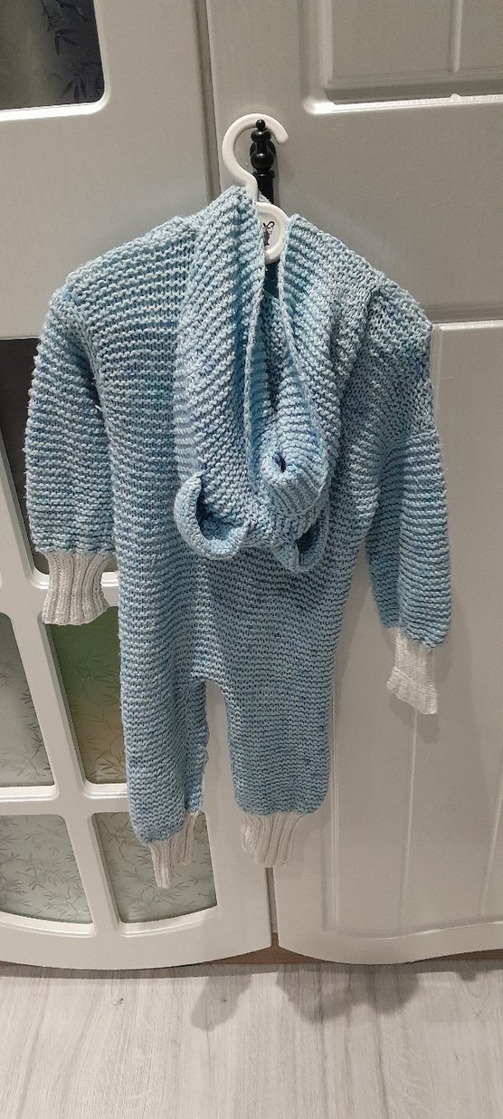 mavi Örgü Bebek Tulumu - Görsel 3