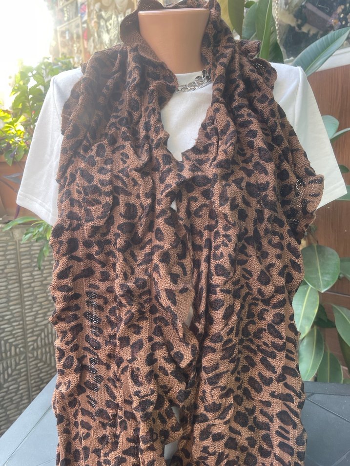 Leopar Desenli Kadın Şal yün - Görsel 2