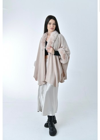 Siyah Kadın Kapüşonlu Uzun Kollu Poncho - Görsel 4