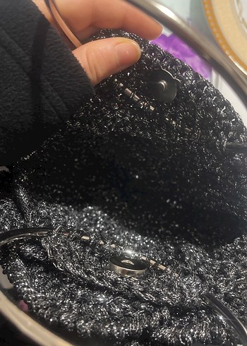 Siyah Gri Nakışlı Örgü Kadın Çanta - Görsel 3