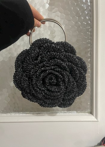 Siyah Gri Nakışlı Örgü Kadın Çanta - Görsel 4