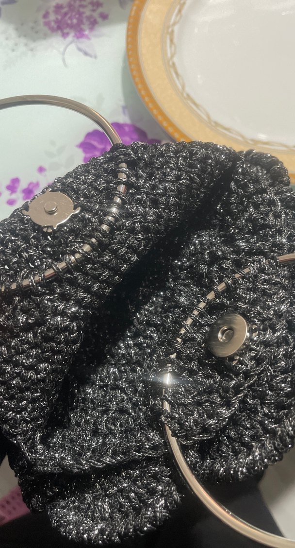 Siyah Gri Nakışlı Örgü Kadın Çanta - Görsel 2