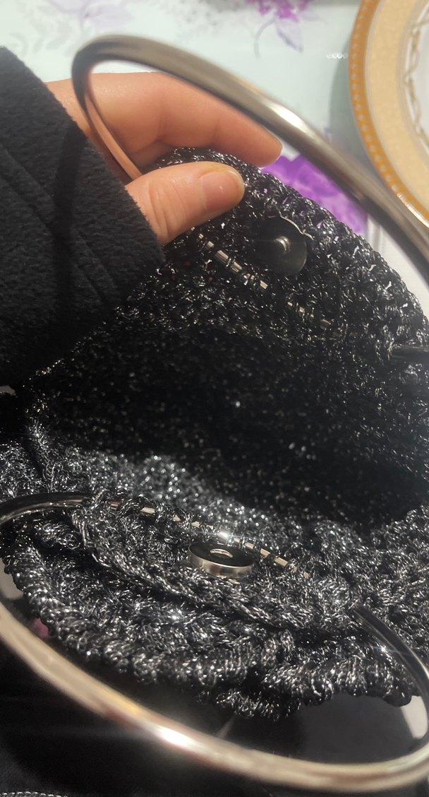 Siyah Gri Nakışlı Örgü Kadın Çanta - Görsel 3