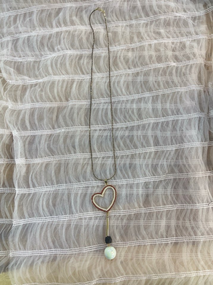 Boncuklu Altın Renkli Mini Kalp Kolye - Görsel 2