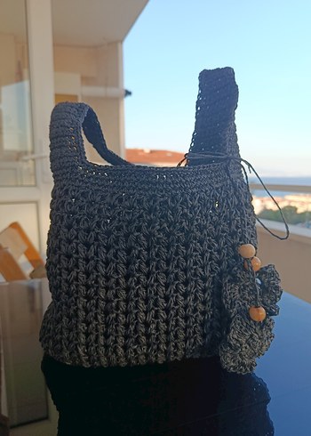 Gri Örgü Bohem Kadın Çanta