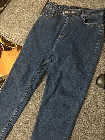38 Beden mavi Renk Trendyolmilla Koyu Mavi Çift Düğmeli Slim Fit Jeans