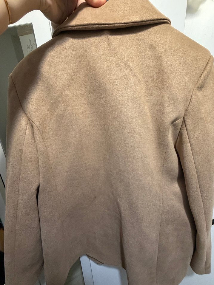 Bej Süet Düğmeli Kadın Blazer Ceket - Görsel 4