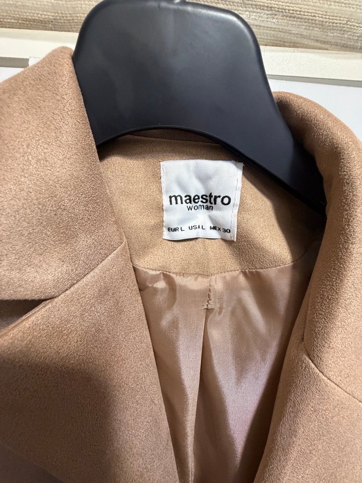 Bej Süet Düğmeli Kadın Blazer Ceket - Görsel 3