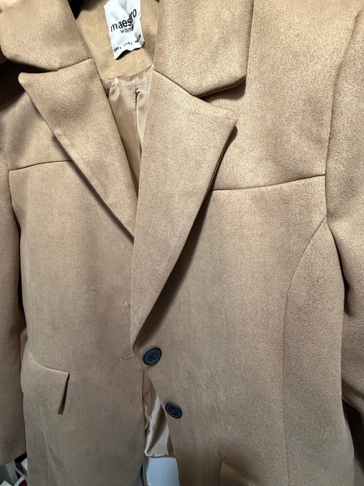 Bej Süet Düğmeli Kadın Blazer Ceket - Görsel 2