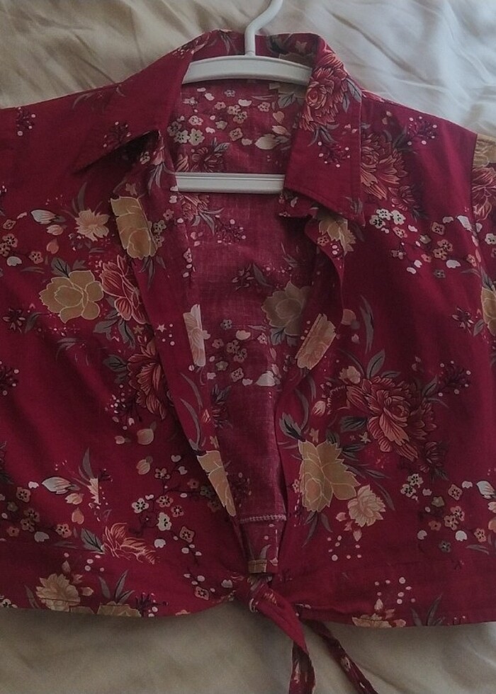 Bağlamalı vintage crop gömlek - Görsel 2