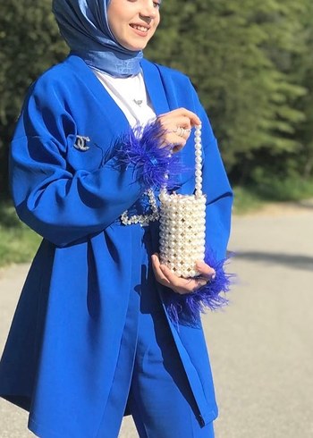 Mavi Uzun Kadın Takım Kürk Detaylı - Görsel 3