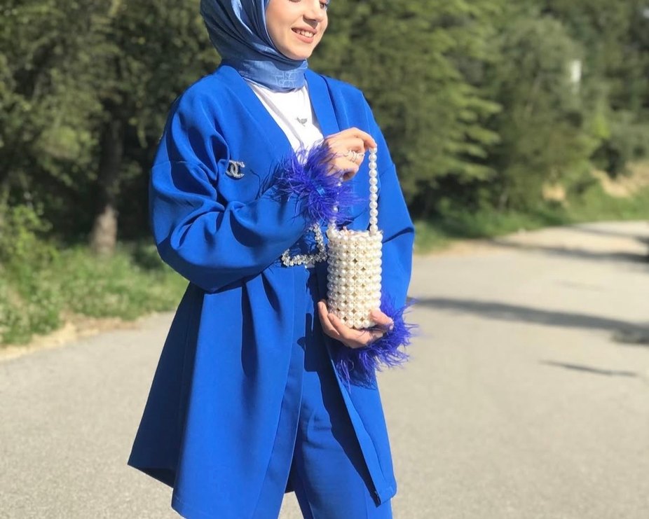 Mavi Uzun Kadın Takım Kürk Detaylı - Görsel 3