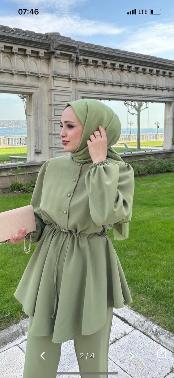 Kemerli Uzun Kollu Haki Kadın Takım - Görsel 2