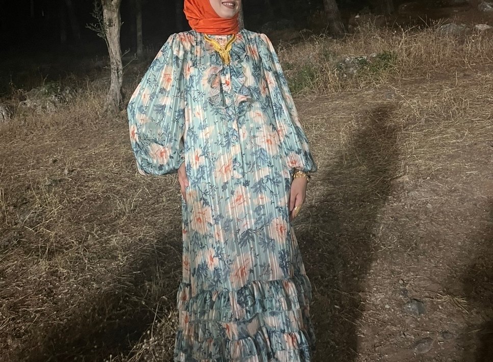 Bohem Tarz Pastel Turkuaz Uzun Elbise - Görsel 2