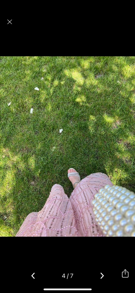 SATILIKTIR Uzun Kollu Pembe Dantel Nakışlı Abiye Elbise - Görsel 4