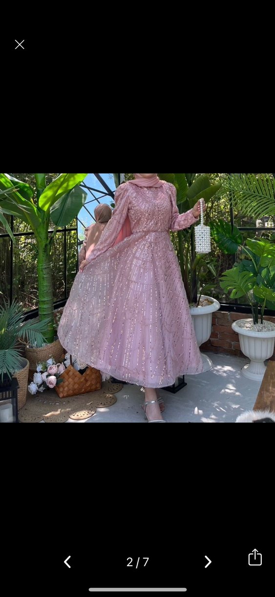 SATILIKTIR Uzun Kollu Pembe Dantel Nakışlı Abiye Elbise - Görsel 2