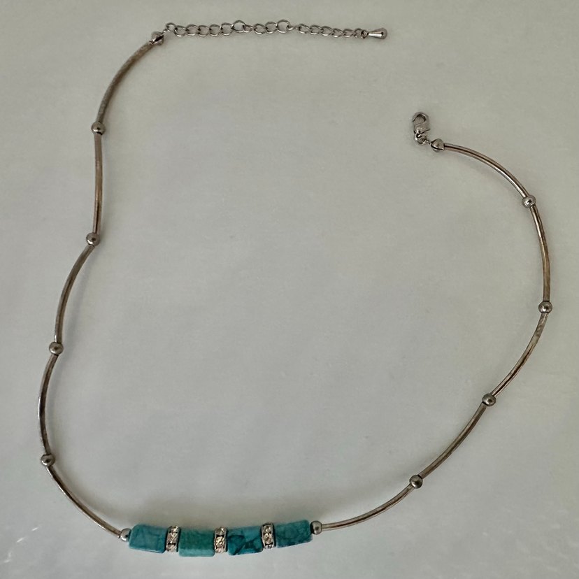 Turkuaz Taşlı Metalik Kolye - Görsel 5